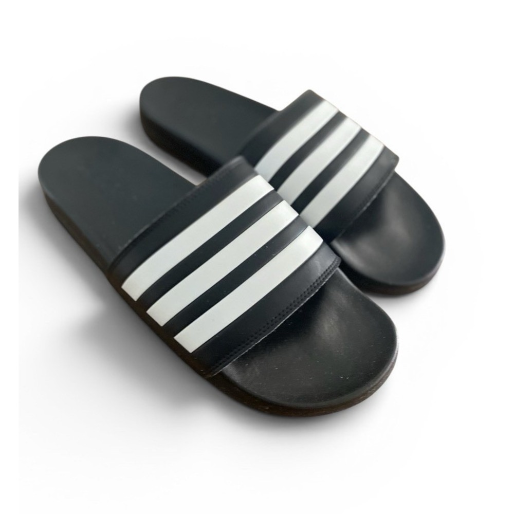 adidas Adilette Slide Sandals Black White Striped US 11 EU 46